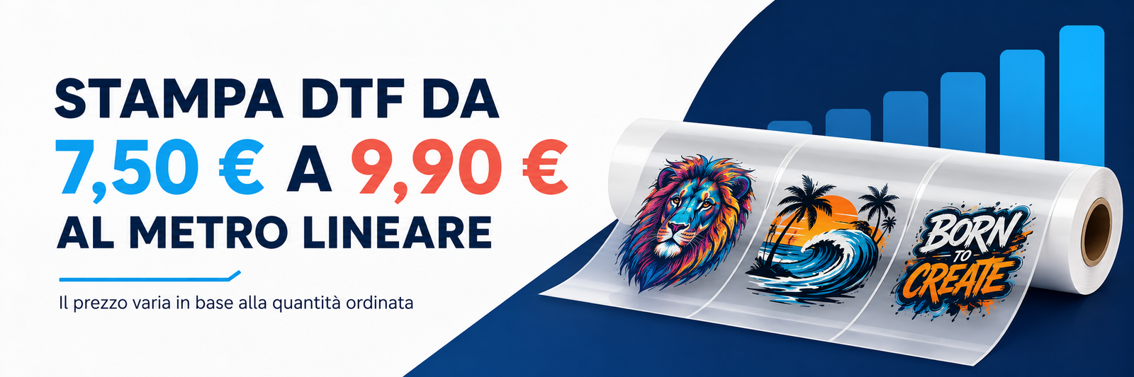Stampa DTF da 7,50 a 9,90 euro al metro lineare